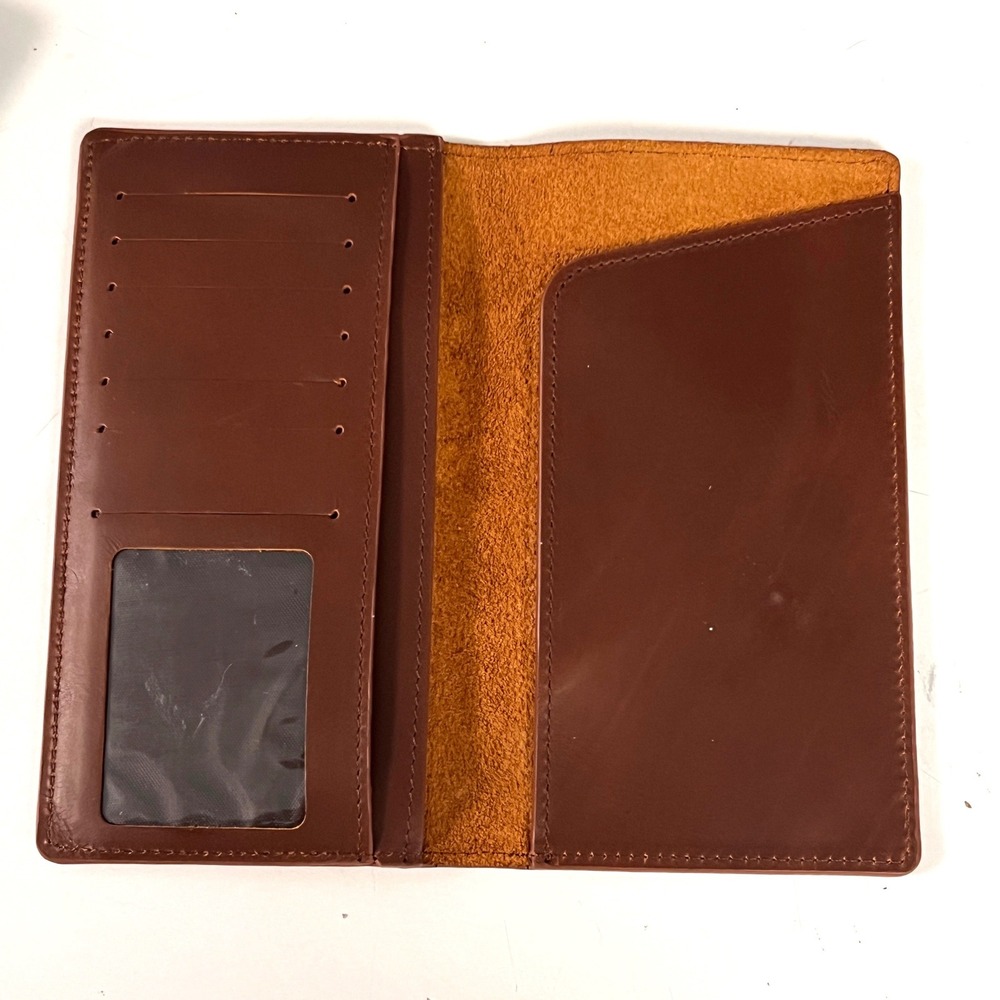 Tianhoo Mens Brown Leather Long Bifold Wallet Slim Checkbook ID Window